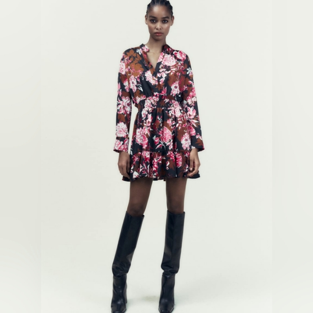 ZARA black/pink floral dress XL